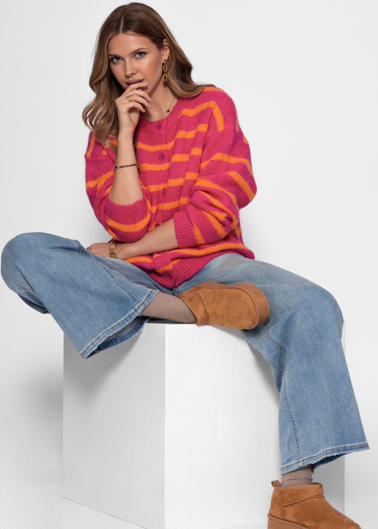 Striped cardigan - orange-pink