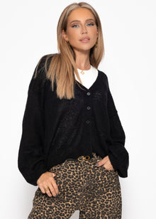 Striped cardigan with V -neck - black