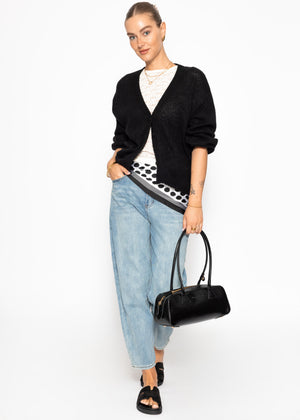 Striped cardigan with V -neck - black