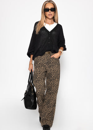 Feinstrick Cardigan mit V-Ausschnitt - schwarz
