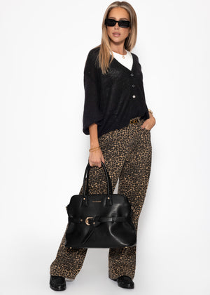 Feinstrick Cardigan mit V-Ausschnitt - schwarz