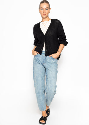 Striped cardigan with V -neck - black