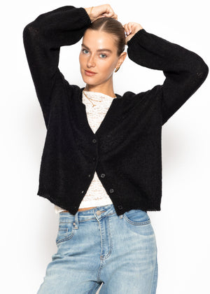 Striped cardigan with V -neck - black