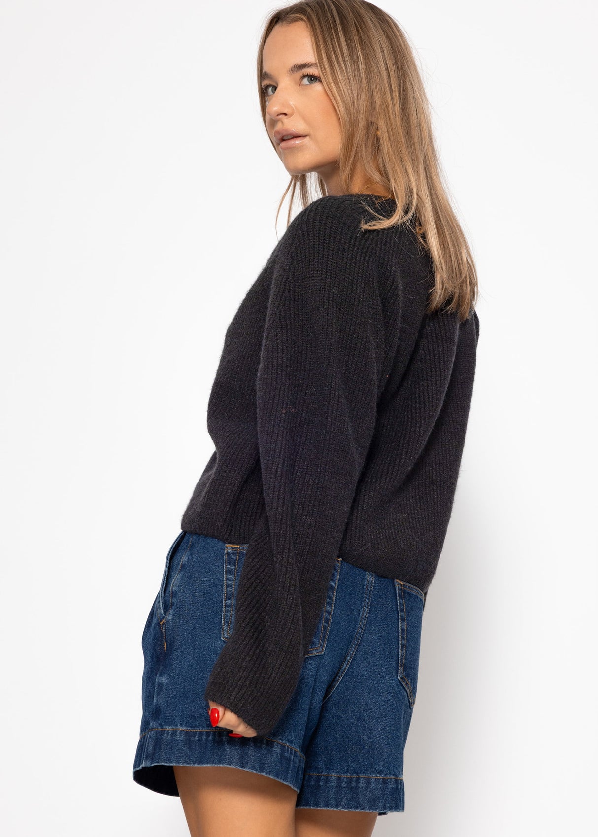 Cardigan with V -neck - black