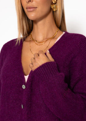 Cardigan with V -neck and button placket - Plum