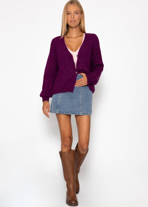 Cardigan with V -neck and button placket - Plum