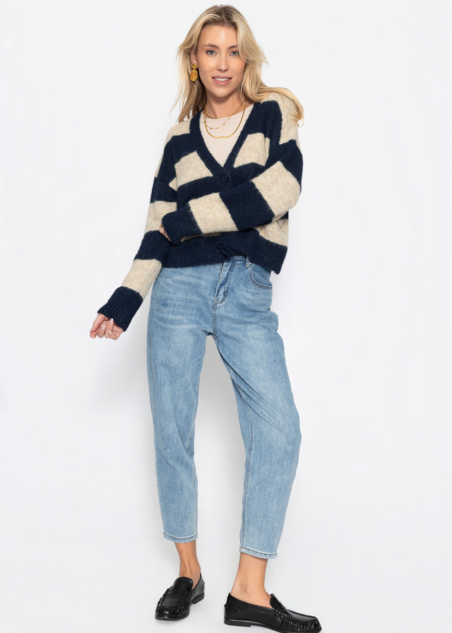 Cardigan mit Blockstreifen und V-Ausschnitt - dunkelblau