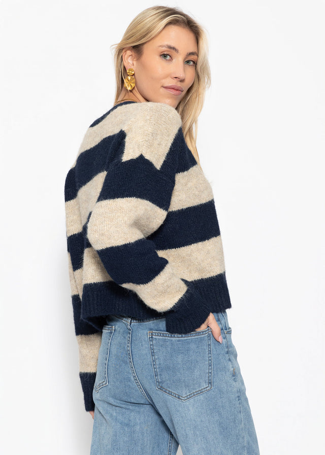 Cardigan mit Blockstreifen und V-Ausschnitt - dunkelblau