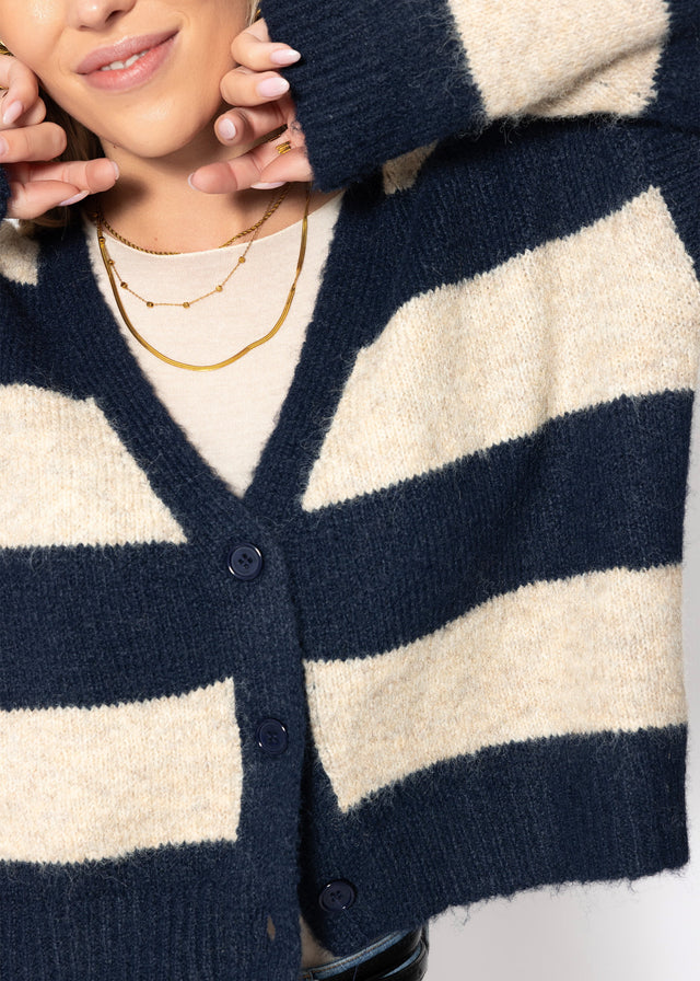 Cardigan mit Blockstreifen und V-Ausschnitt - dunkelblau