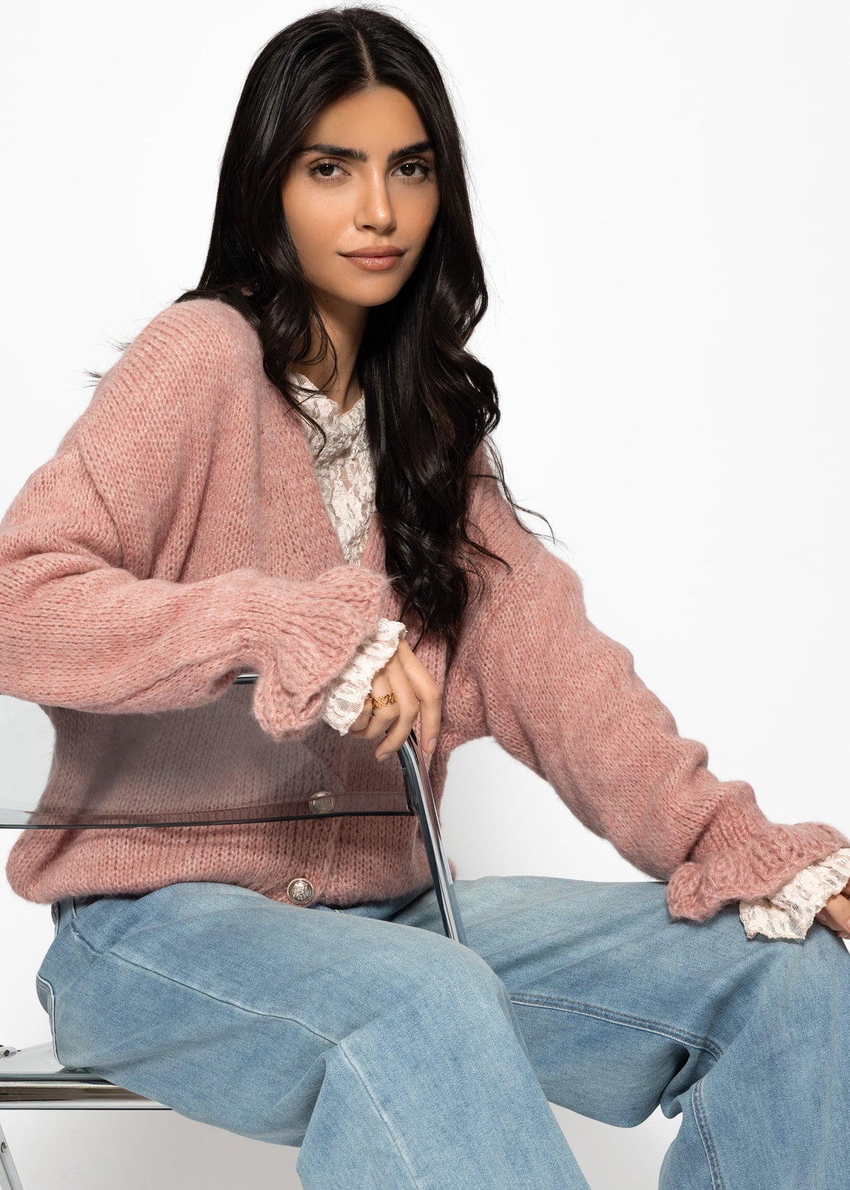 Cardigan mit Volants - altrosa