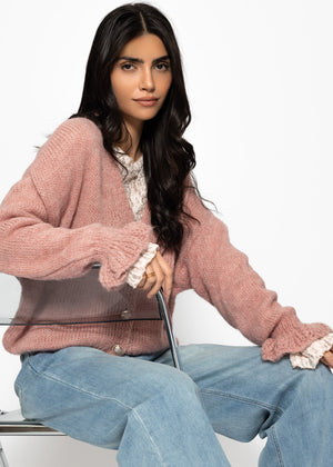 Cardigan mit Volants - altrosa