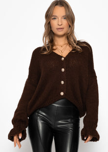 Cardigan with flounces - brown