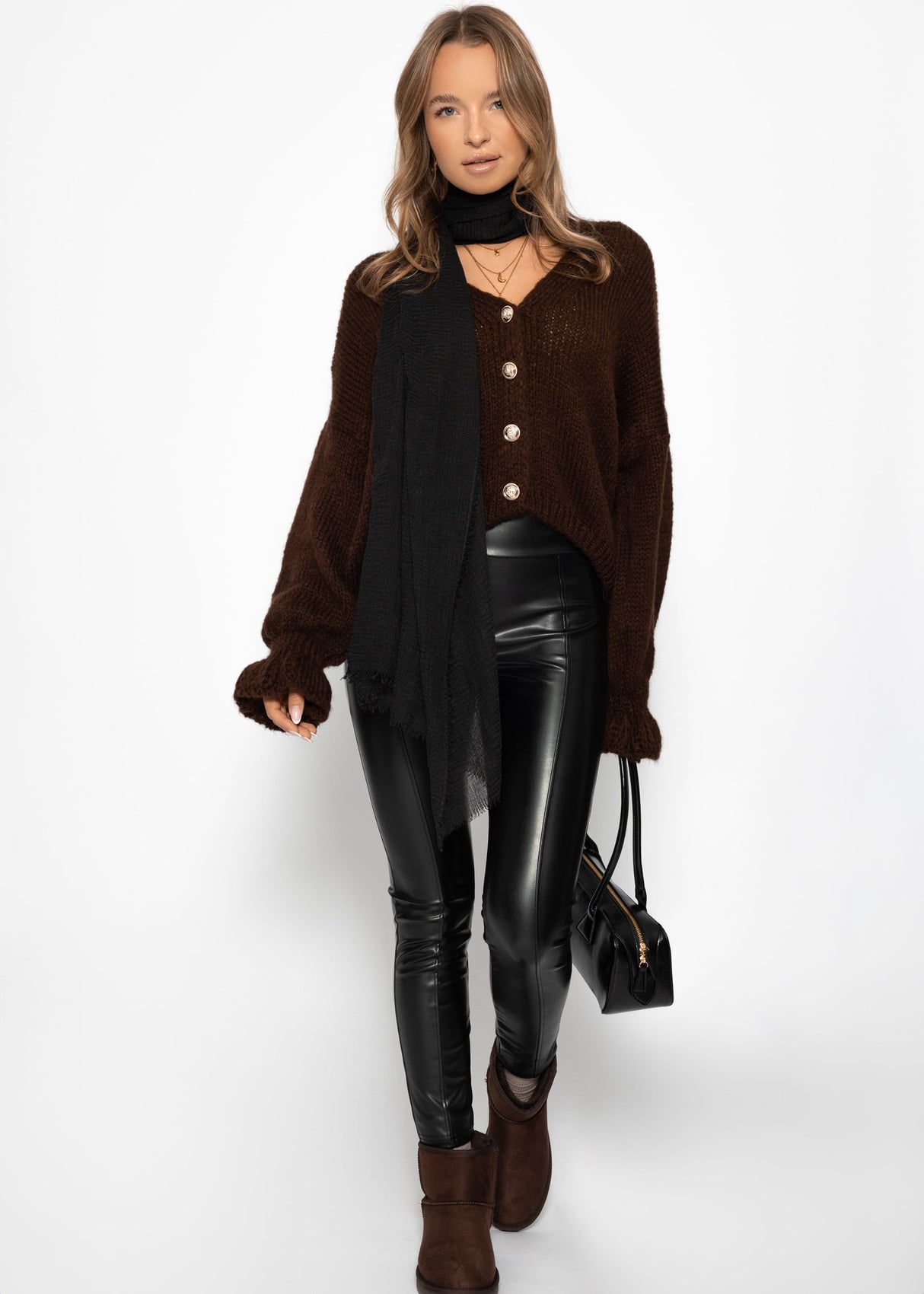 Cardigan with flounces - brown