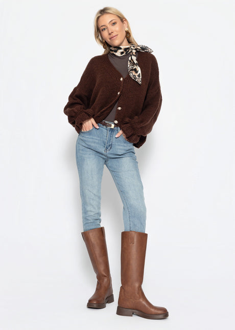 Cardigan with flounces - brown
