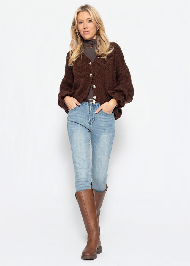 Cardigan with flounces - brown