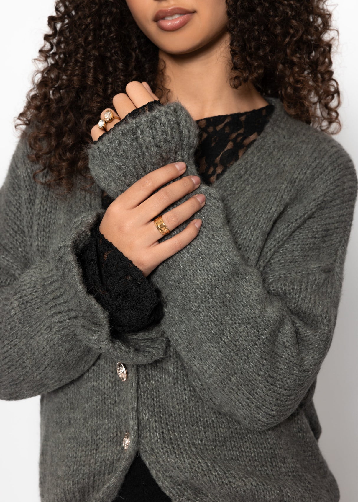 Cardigan with flounces - dark gray