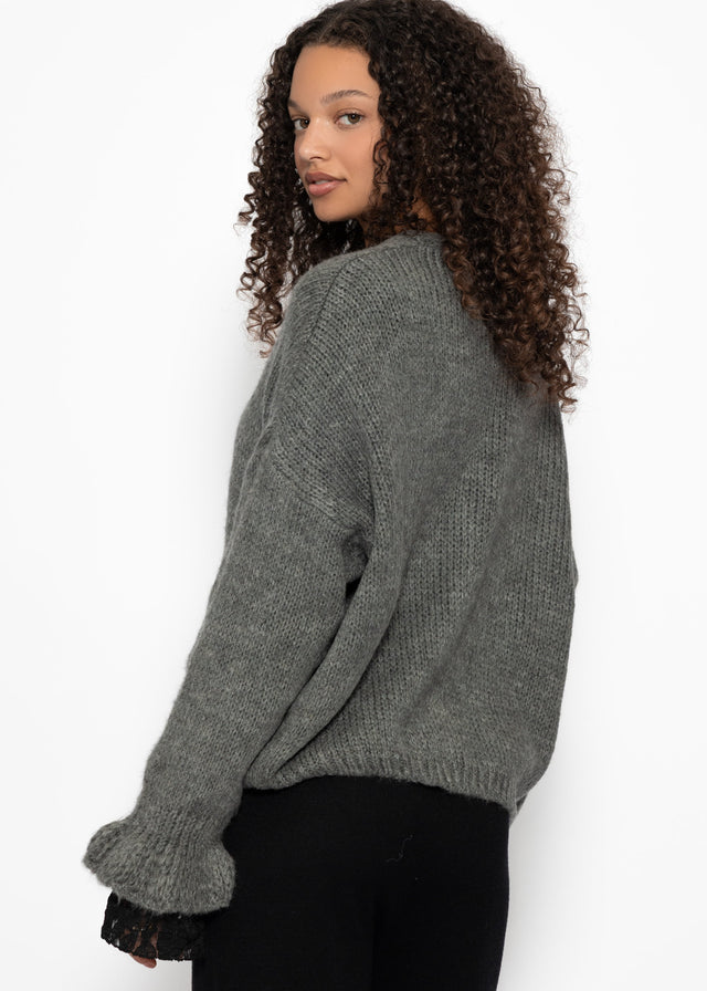 Cardigan with flounces - dark grey