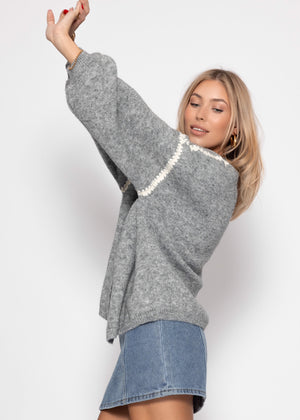 Cardigan mit Ziernähten - grau