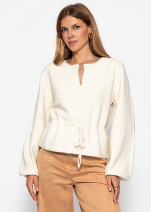Strickjacke mit verstellbarem Kordelzug - offwhite