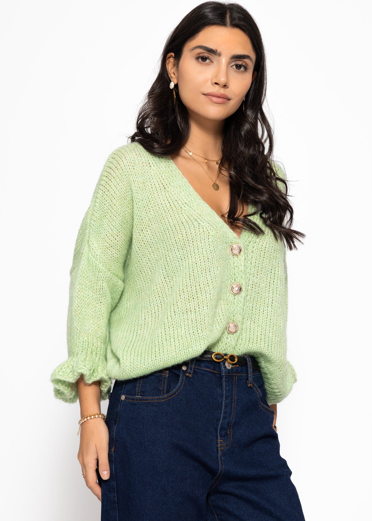 3/4-sleeve cardigan - green
