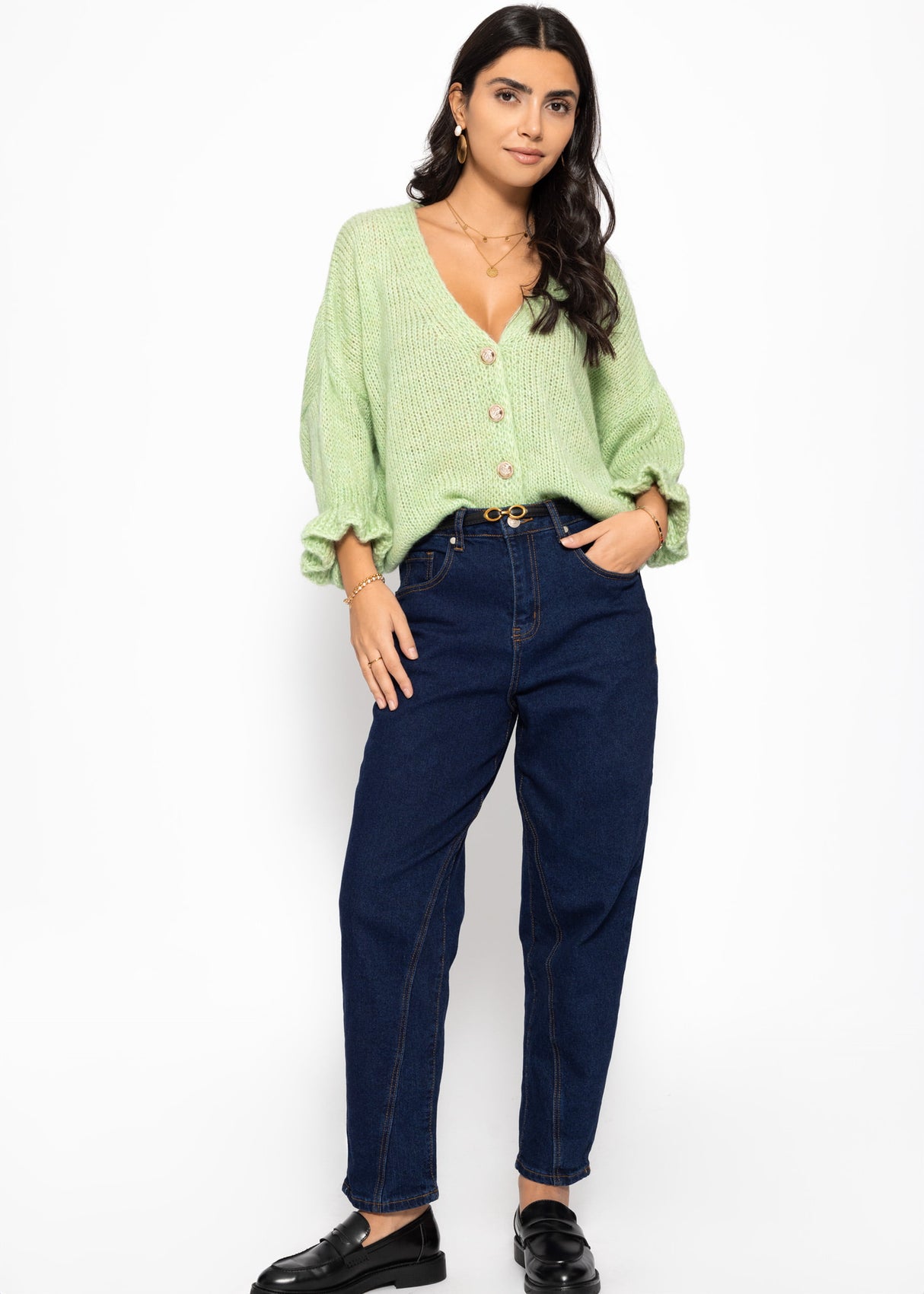 3/4-sleeve cardigan - green