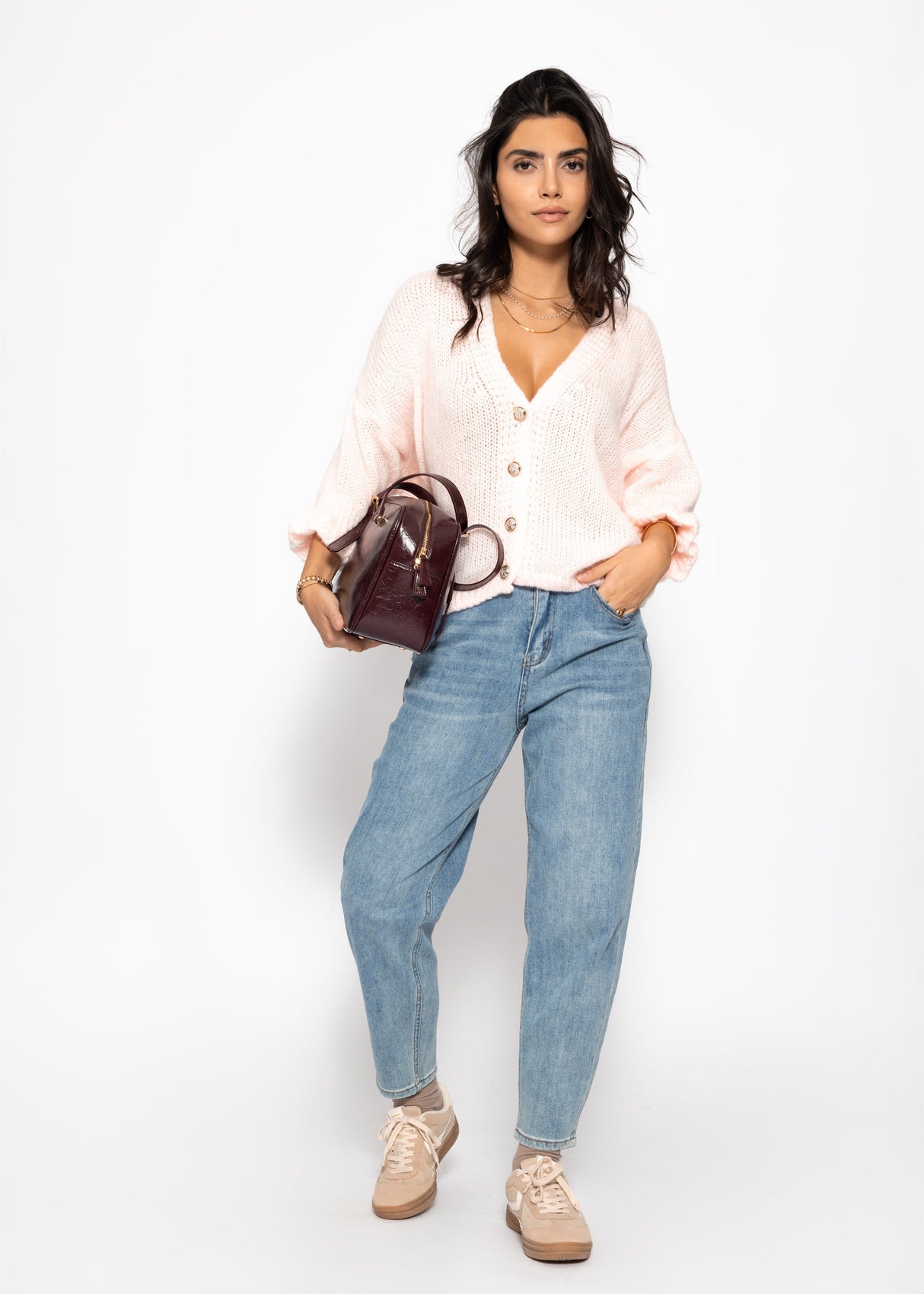 3/4-sleeve cardigan - pink