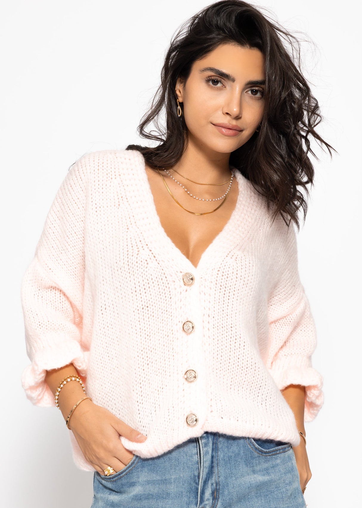 3/4-sleeve cardigan - pink