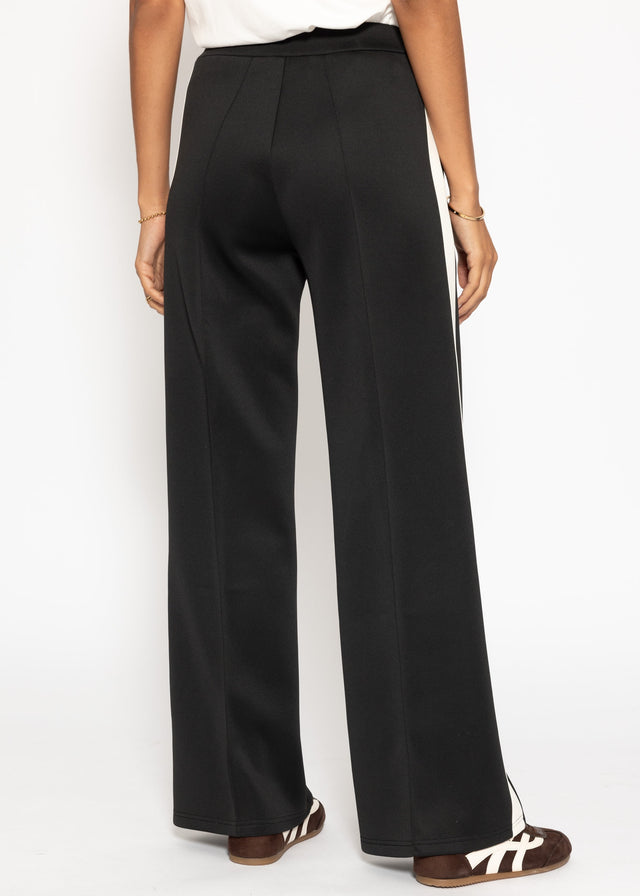 Casual trousers with white side stripes - black