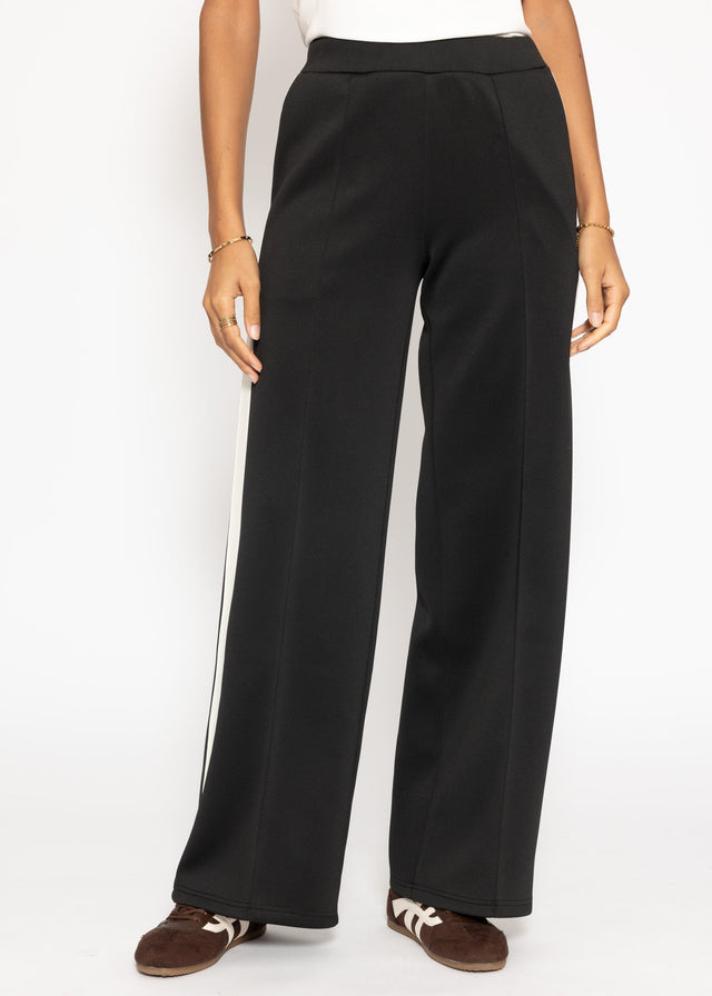 Casual trousers with white side stripes - black