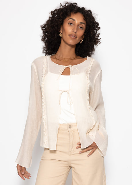 Chiffon Bluse mit Schleifenverschluss - hellbeige von SASSYCLASSY