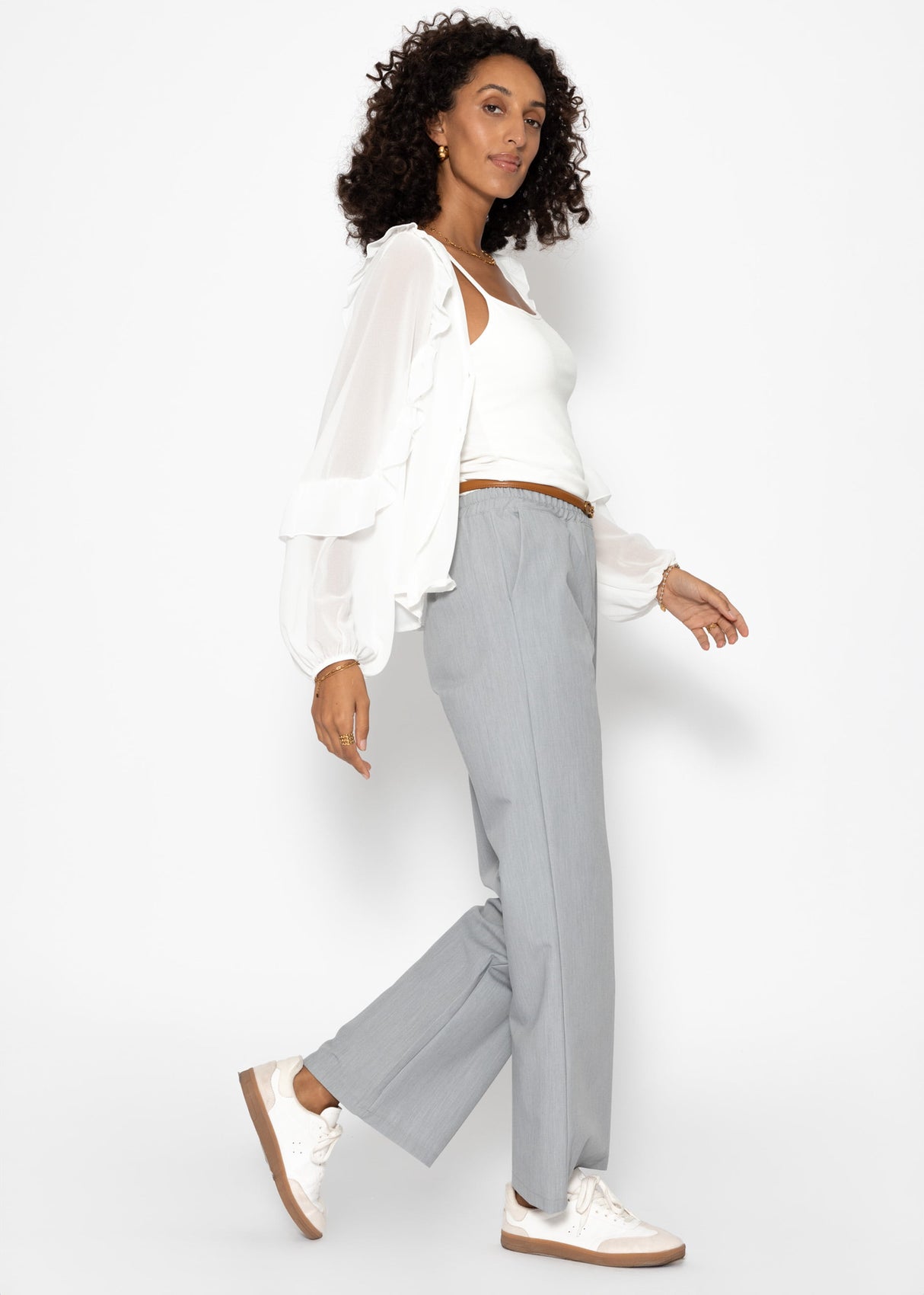 Chiffon Bluse mit Volants - offwhite