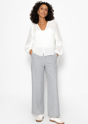 Chiffon Bluse mit Volants - offwhite