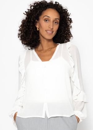 Chiffon Bluse mit Volants - offwhite