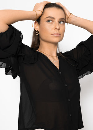Chiffon Bluse mit Volants - schwarz