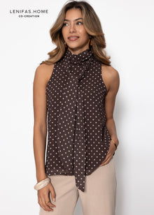Chiffon Top mit Punkten - braun