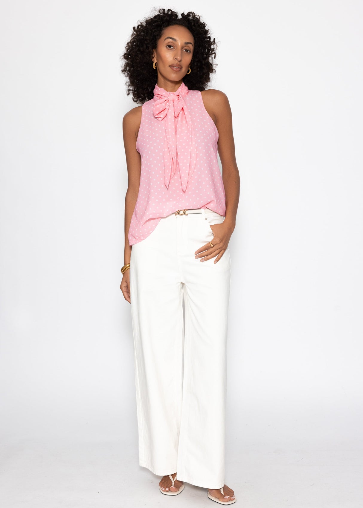 Chiffon Top mit Punkten - rosa