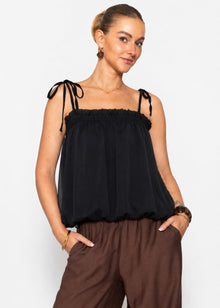 Chiffon Top mit Spaghettiträgern - schwarz