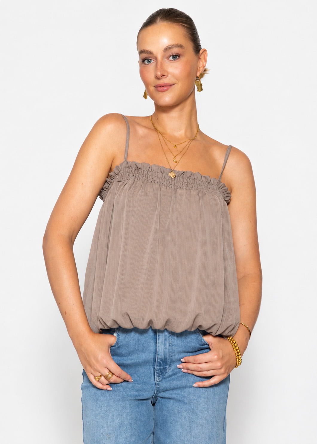 Chiffon Top mit Spaghettiträgern - taupe