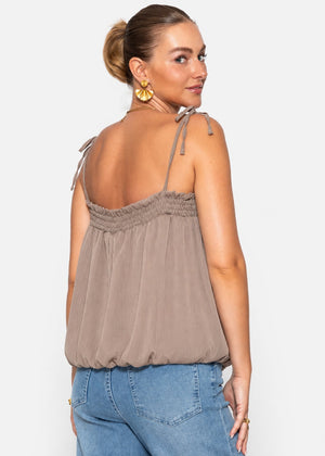 Chiffon Top mit Spaghettiträgern - taupe