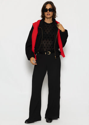Plissee Hose mit weitem Bein - schwarz