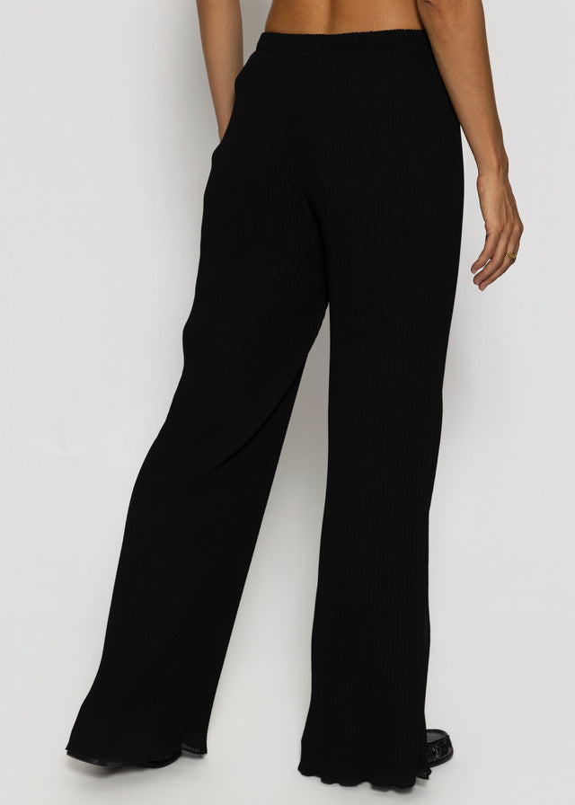 Plissee Hose mit weitem Bein - schwarz