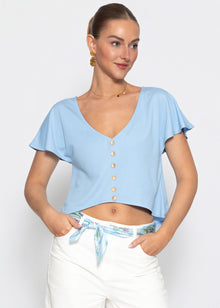 Crop Shirt mit Flügelärmel - hellblau