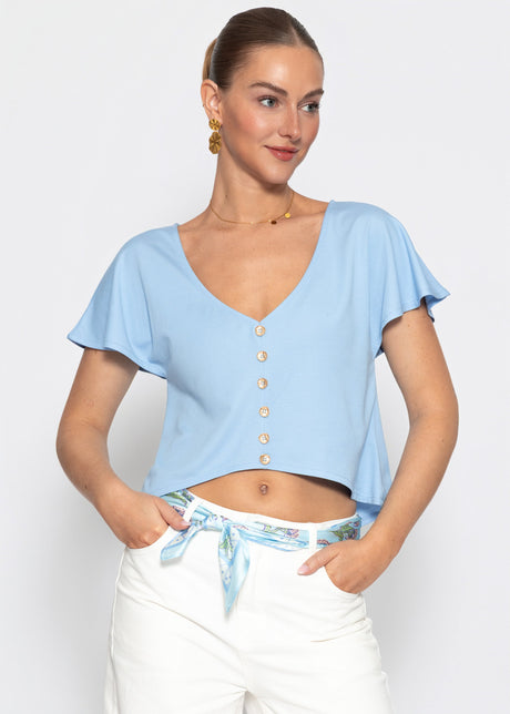 Crop Shirt mit Flügelärmel - hellblau von SASSYCLASSY