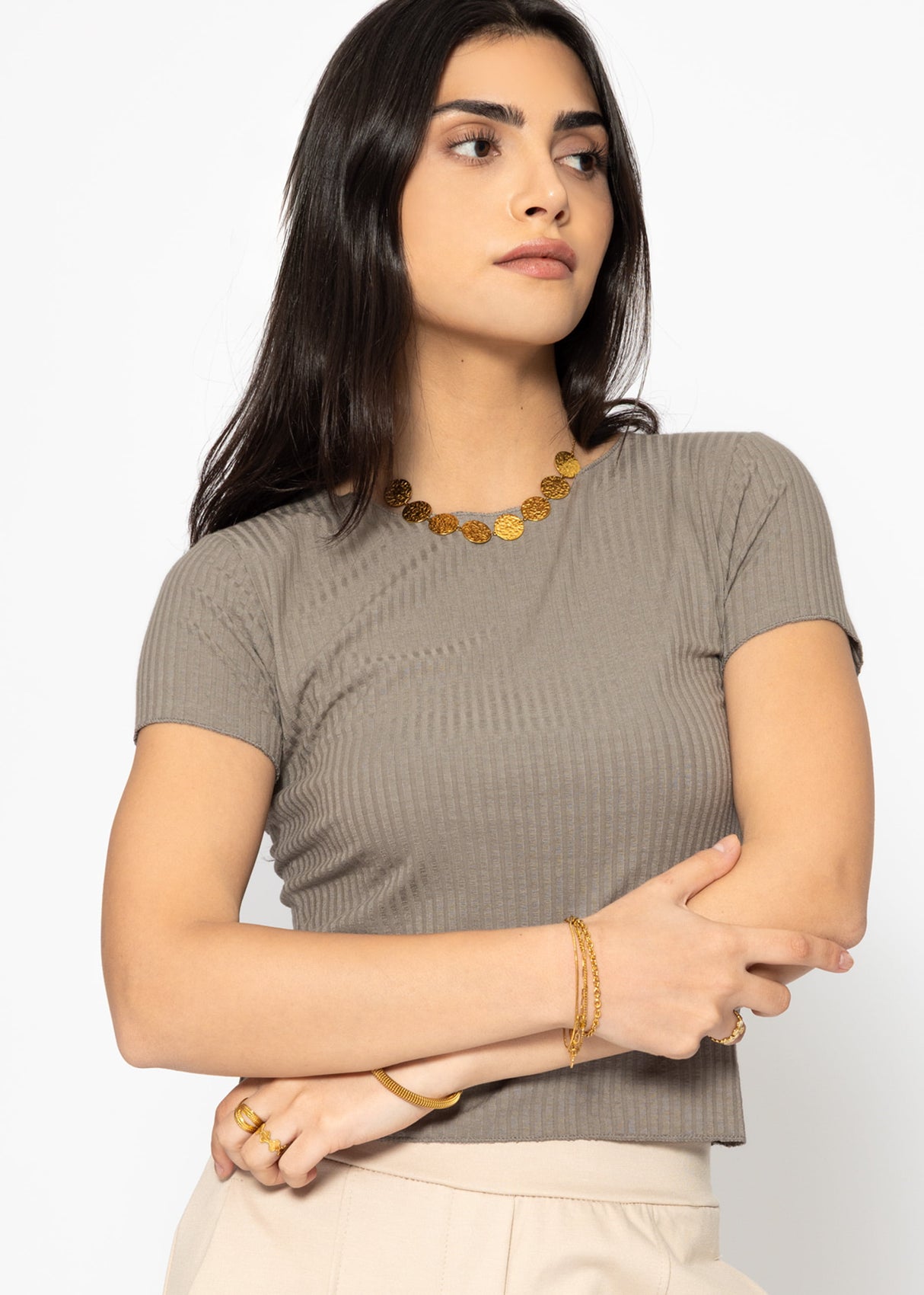 Crop shirt, taupe