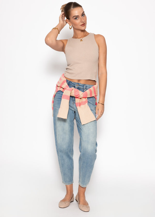 Double-layered ribbed tank top - beige