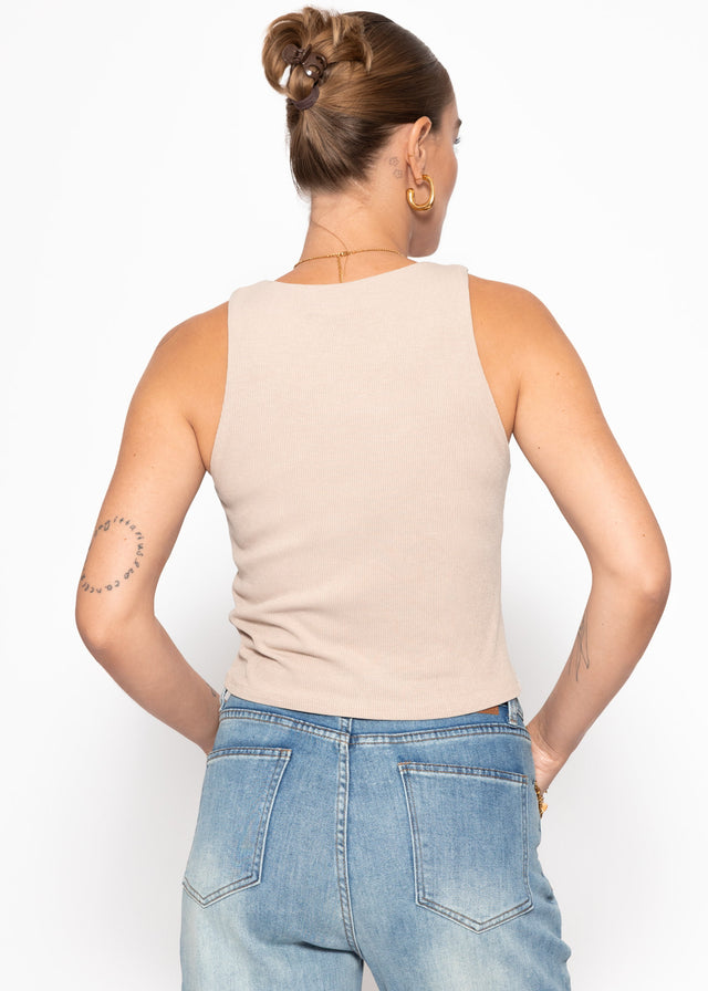 Double-layered ribbed tank top - beige