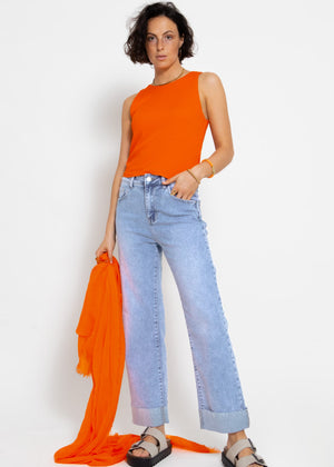Doppellagiges, geripptes Tank Top - orange