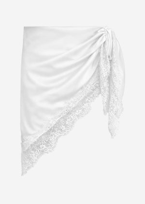 Triangular scarf with lace trim - off-white