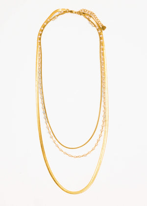 Dreifache Layering Halskette mit Perlen - gold