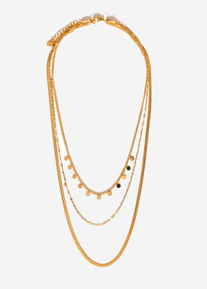 Triple necklace set with plates - gold